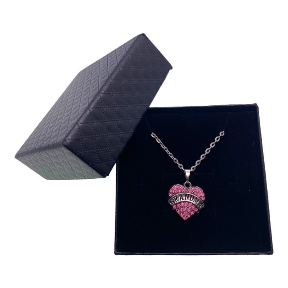 Pink Rhinestone Cubic Zirconia Gemstone Grandma Heart Necklace Gift Box - Picture 4 of 4